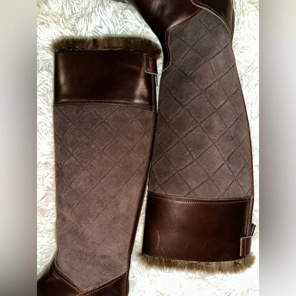 Chanel Suede & Leather Riding Boots in Espresso Brown Size 36.5